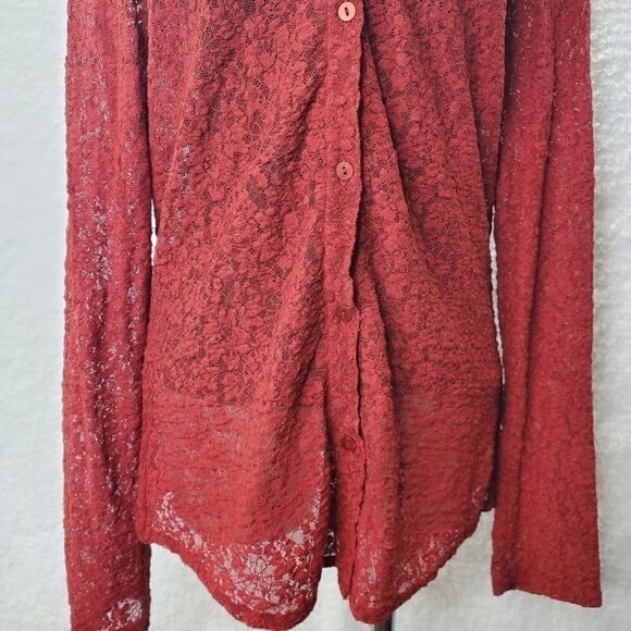 Liz Claiborne Lace Button Down Red Blouse Size Medium - Picture 6 of 16